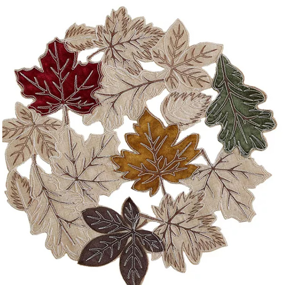 Elrene Harvest at Home Happy Fall Leaves Cutwork Fabric Round Placemat -Set of 4 - Picture 2 of 2